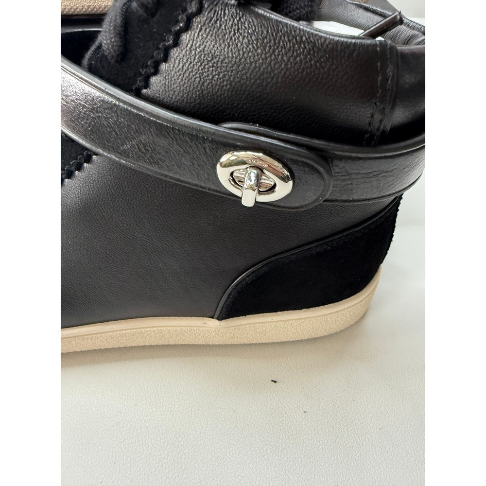 Coach Pembroke Black Napa Leather Turnlock High Top Sneakers Q9125 W 9.5M New - Picture 6 of 8